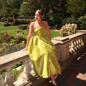 Unique Vintage Strapless Lime Dress